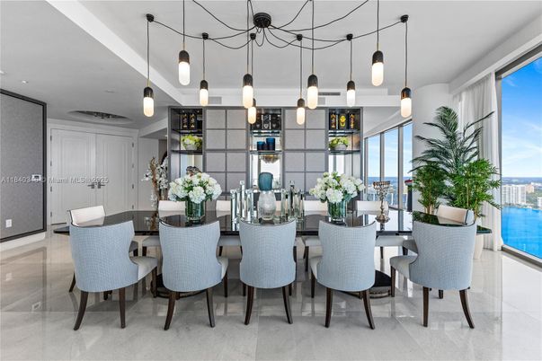 Dining room, Interior, Pendant Lights, Water