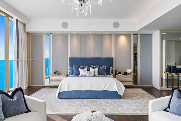 Bedroom, Interior, Recessed Lighting, Water, Wood Texture Flooring