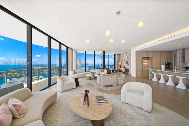 Interior, Kitchen, Living room, Pendant Lights, Recessed Lighting, Stainless Steel Appliances, Water, Wood Texture Flooring