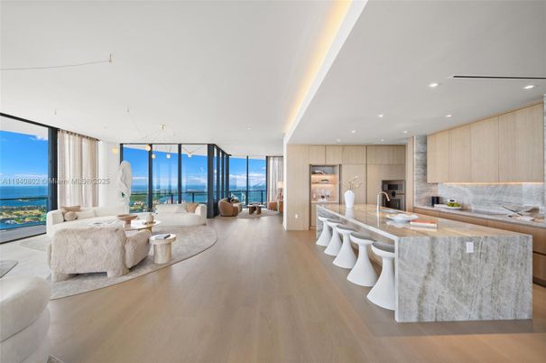 Dining room, Interior, Kitchen, Living room, Recessed Lighting, Water, Wood Texture Flooring