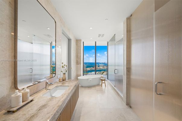 Bathroom, Dual Sink Vanities, Free Standing Baths, Glass Shower, Interior, Recessed Lighting, Water