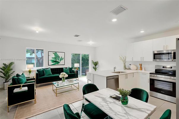 Dining room, Interior, Kitchen, Living room, Recessed Lighting, Stainless Steel Appliances