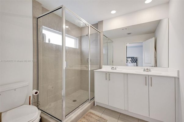 Bathroom, Dual Sink Vanities, Glass Shower, Interior, Recessed Lighting
