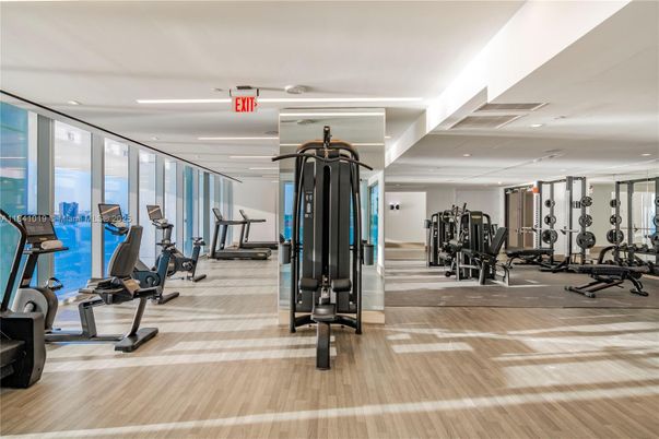 Fitness Equipment, Gym, Interior, Recessed Lighting, Wood Texture Flooring