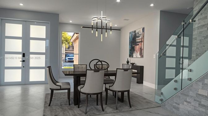 Dining room, Interior, Marble, Pendant Lights, Recessed Lighting