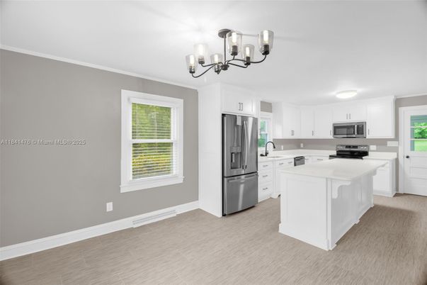 Chandelier, Interior, Kitchen, Stainless Steel Appliances