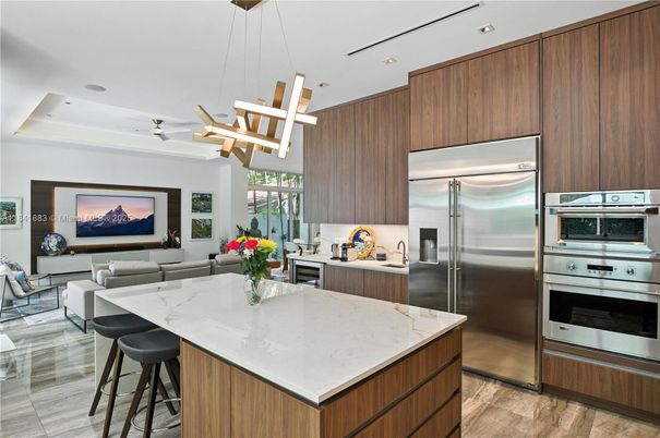 Interior, Kitchen, Living room, Pendant Lights, Recessed Lighting, Stainless Steel Appliances, Wood Texture Flooring