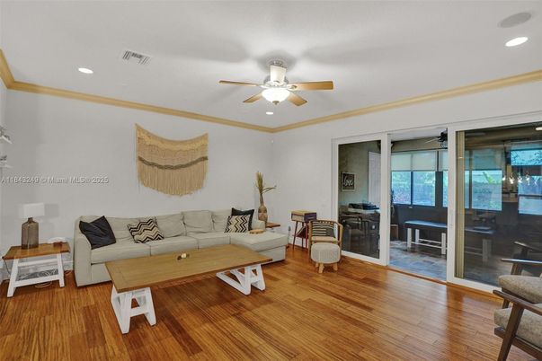 Interior, Living room, Recessed Lighting, Wood Texture Flooring