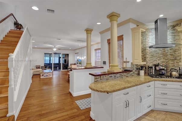 Interior, Kitchen, Pendant Lights, Recessed Lighting, Wood Texture Flooring