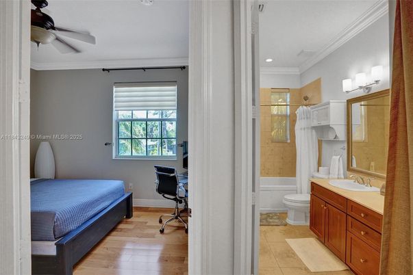 Bathroom, Bedroom, Glass Shower, Interior, Recessed Lighting, Wood Texture Flooring