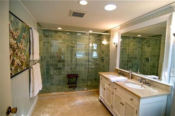 Interior, Bathroom, Recessed Lighting, Glass Shower, Ceramic Tile