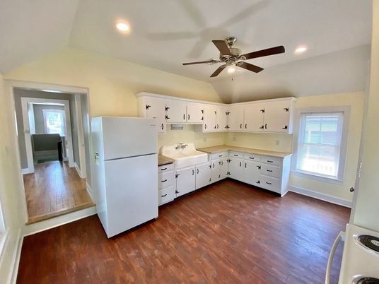 Interior, Kitchen, Recessed Lighting, Wood Texture Flooring