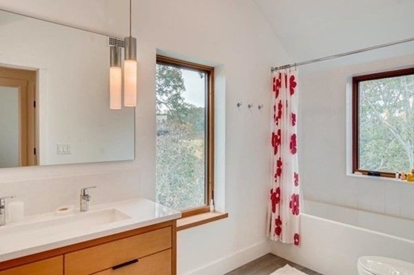 Interior, Bathroom, Wood Texture Flooring, Ceramic Tile, Pendant Lights