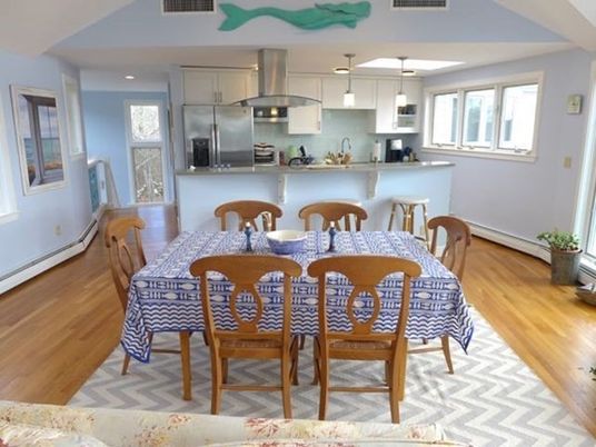 Interior, Kitchen, Wood Texture Flooring, Recessed Lighting, Dining room, Stainless Steel Appliances, Pendant Lights