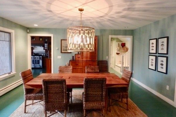 Interior, Wood Texture Flooring, Recessed Lighting, Dining room, Chandelier, Pendant Lights