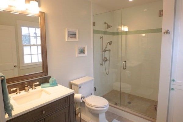 Interior, Bathroom, Recessed Lighting, Glass Shower, Ceramic Tile