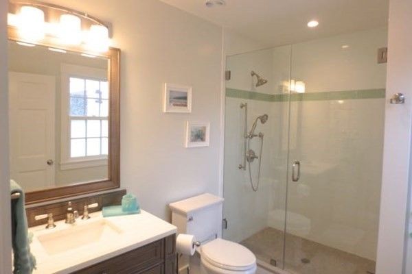 Interior, Bathroom, Recessed Lighting, Glass Shower, Ceramic Tile