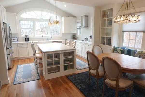 Interior, Kitchen, Wood Texture Flooring, Recessed Lighting, Dining room, Chandelier, Stainless Steel Appliances, Pendant Lights