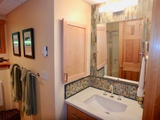 Interior, Bathroom, Glass Shower, Tile Countertops, Ceramic Tile