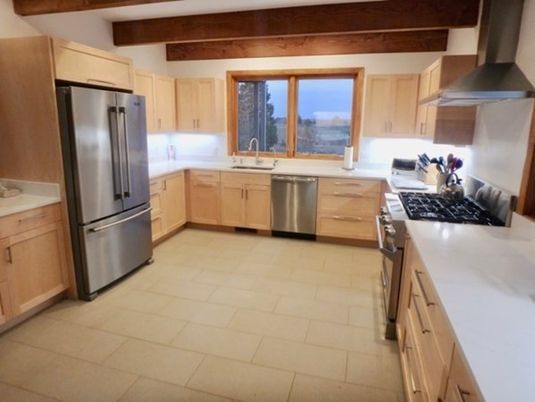 Interior, Kitchen, Wooden Beams, Wooden Ceilings, Stainless Steel Appliances, Ceramic Tile, Water