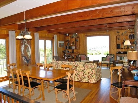 Interior, Wood Texture Flooring, Dining room, Wooden Beams, Chandelier, Wooden Walls, Pendant Lights