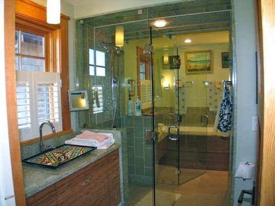 Interior, Bathroom, Recessed Lighting, Glass Shower, Ceramic Tile