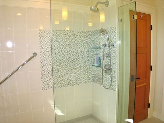 Interior, Bathroom, Recessed Lighting, Glass Shower, Ceramic Tile