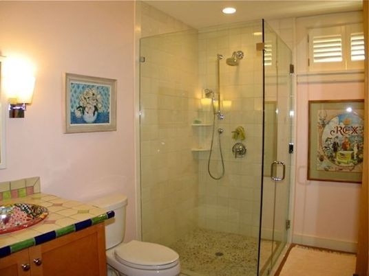 Interior, Bathroom, Recessed Lighting, Glass Shower, Ceramic Tile