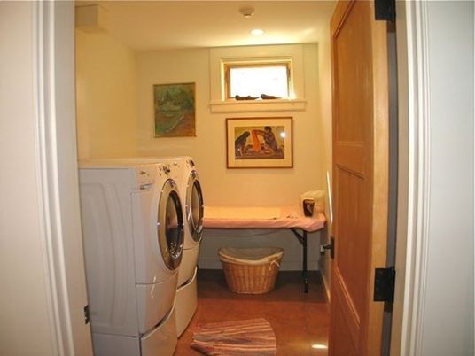 Interior, Washer, Recessed Lighting, Tile Countertops, Ceramic Tile