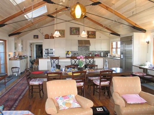 Interior, Kitchen, Wood Texture Flooring, Dining room, Wooden Beams, Wooden Ceilings, Stainless Steel Appliances, Pendant Lights