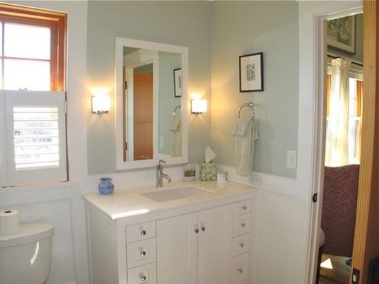 Interior, Bathroom, Ceramic Tile, Dual Sink Vanities