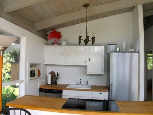 Interior, Kitchen, Wood Texture Flooring, Dining room, Wooden Ceilings, Stainless Steel Appliances, Pendant Lights