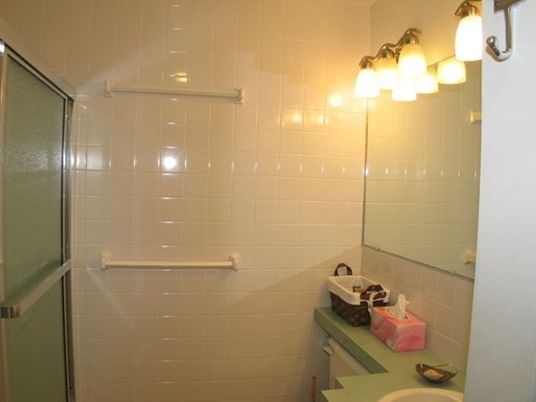 Interior, Bathroom, Recessed Lighting, Glass Shower, Ceramic Tile