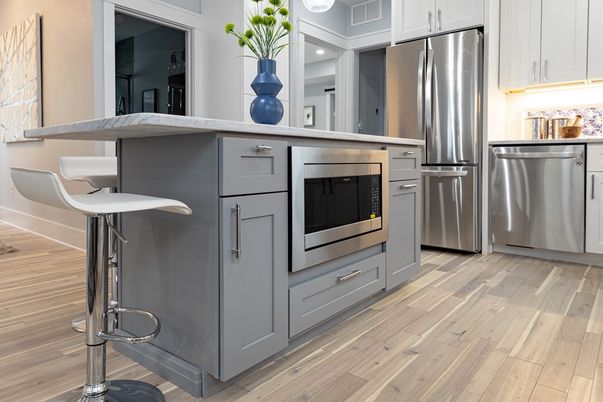 Interior, Kitchen, Stainless Steel Appliances, Wood Texture Flooring