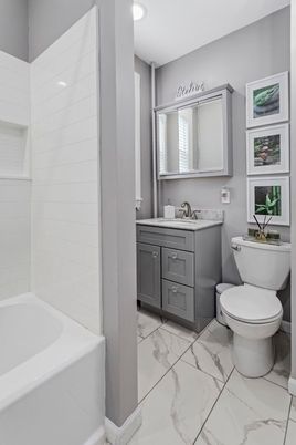 Bathroom, Dual Sink Vanities, Interior, Marble, Recessed Lighting