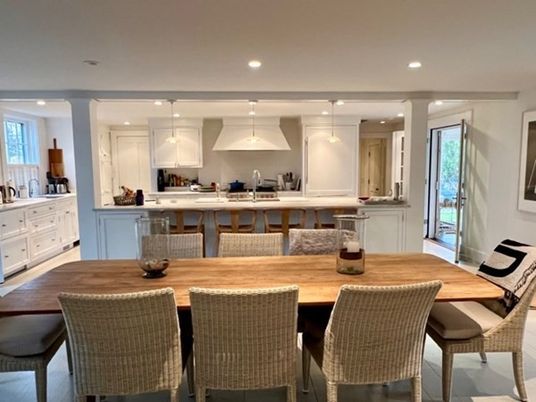 Interior, Kitchen, Wood Texture Flooring, Recessed Lighting, Dining room, Stainless Steel Appliances, Pendant Lights