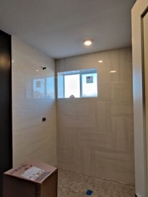 Bathroom, Glass Shower, Interior, Recessed Lighting