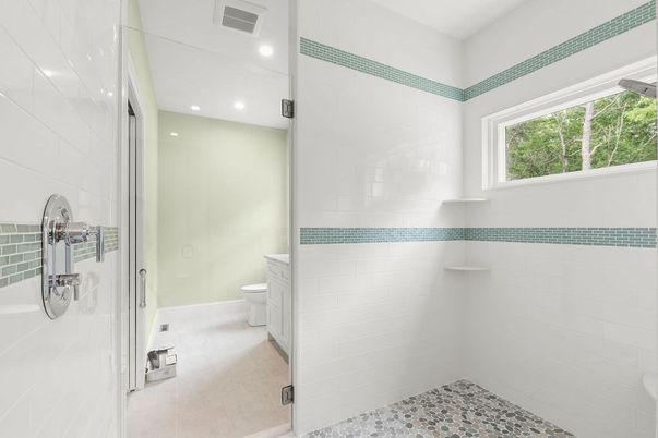 Bathroom, Glass Shower, Interior, Recessed Lighting