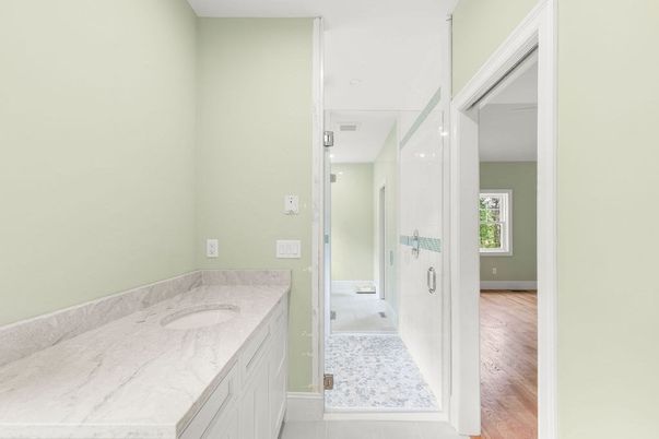 Bathroom, Interior, Recessed Lighting, Wood Texture Flooring