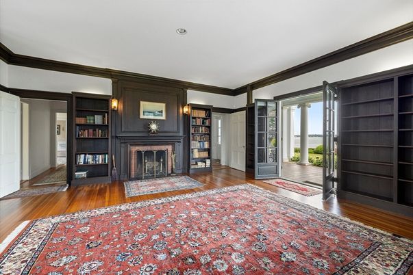 Empty room, Fireplace, Interior, Recessed Lighting, Wood Texture Flooring