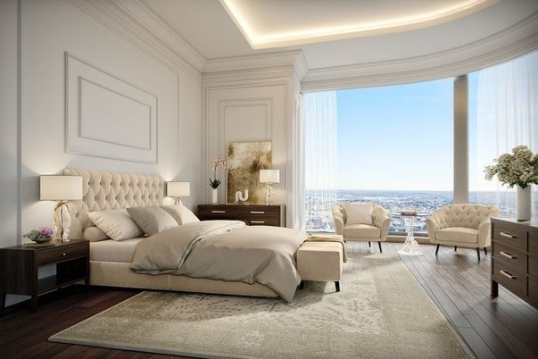 Bedroom, Interior, Recessed Lighting, Wood Texture Flooring