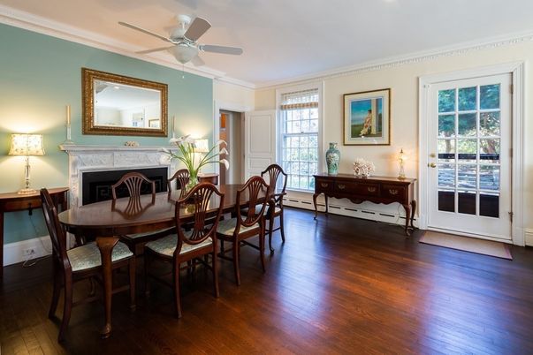 Dining room, Fireplace, Interior, Wood Texture Flooring