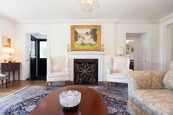 Fireplace, Interior, Living room, Pendant Lights, Wood Texture Flooring