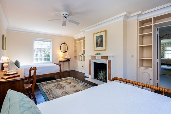 Bedroom, Fireplace, Interior, Wood Texture Flooring
