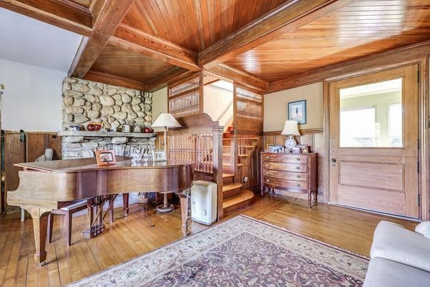 Home Office, Interior, Piano, Stone Walls, Wooden Beams, Wooden Ceilings, Wood Texture Flooring, Wooden Walls