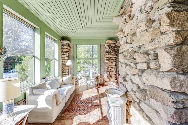Interior, Living room, Stone Walls, Wood Texture Flooring