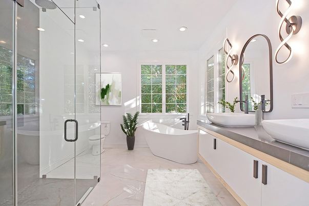 Bathroom, Dual Sink Vanities, Free Standing Baths, Glass Shower, Interior, Recessed Lighting