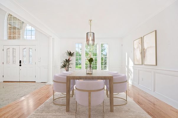 Dining room, Interior, Pendant Lights, Wood Texture Flooring