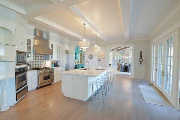 Interior, Kitchen, Pendant Lights, Stainless Steel Appliances, Wood Texture Flooring