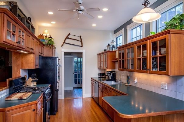 Interior, Kitchen, Pendant Lights, Recessed Lighting, Wood Texture Flooring